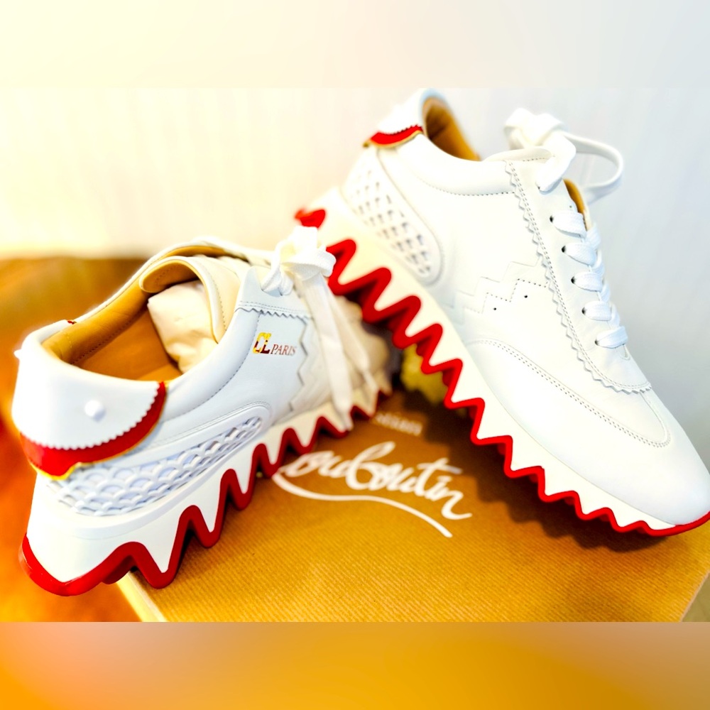 Christian Louboutin White and Red Sneakers